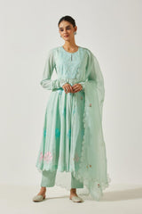 Aqua Green Cotton Mal Kurta Set
