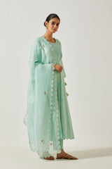 Aqua Green Cotton Mal Anarkali