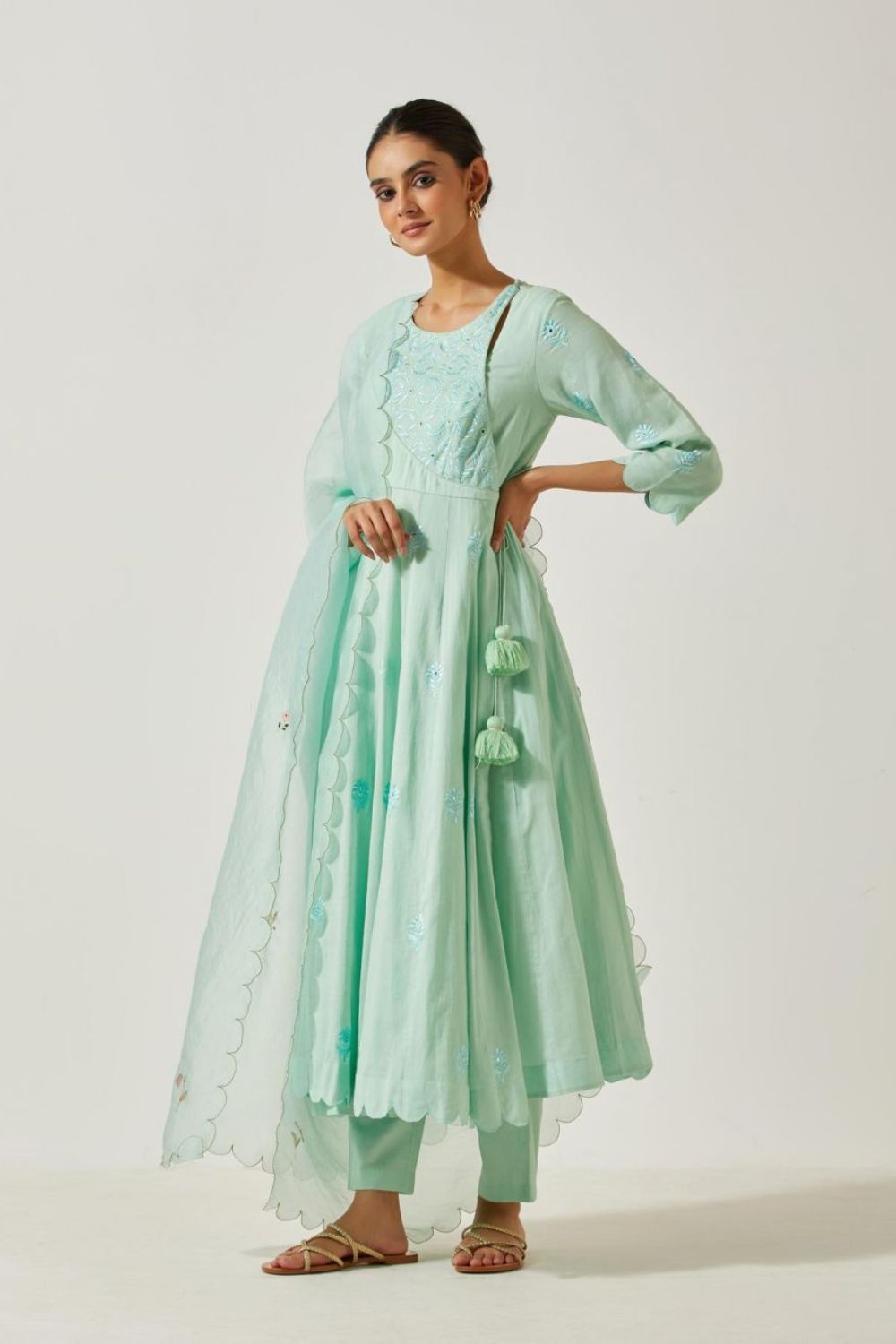 Grey Green Organic Mulmul Dupatta main image 1