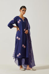 Navy Blue Cotton Mal Straight Kurta Set