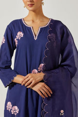 Navy Blue Cotton Mal Straight Kurta Set