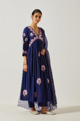 Navy Blue Cotton Mal Kurta Set