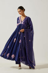 Navy Blue Cotton Mal Kurta Set