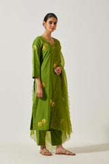 Mehandi Green Cotton Mal Straight Kurta Set