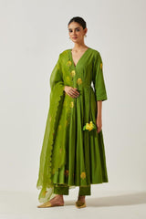 Mehandi Green Cotton Mal Kurta Set