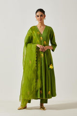 Mehandi Green Cotton Mal Kurta Set