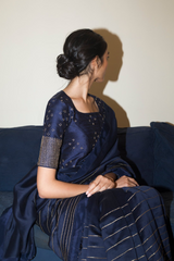 Neeli Zari Sari With Raw Silk Zardozi Blouse