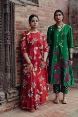 Laal Phool Lahariya Kurta Set