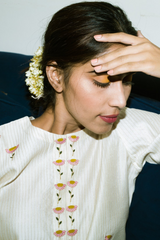 Nargis Jacket Kurta Wth Gold Zari Texture & Daisy Buti Straight Pants