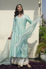 Bahar Kali Kurta With Handloom Cotton Nizam Border Palazzo