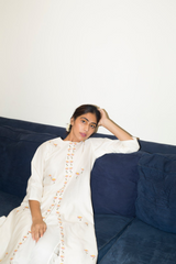 Nargis Jacket Kurta Wth Gold Zari Texture & Daisy Buti Straight Pants