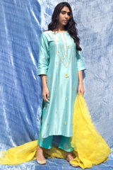 Bahar Resham Yoke Kurta With Banarasi Cotton Palazzo