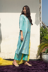 Bahar Resham Yoke Kurta With Banarasi Cotton Palazzo