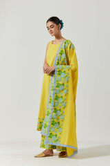 Yellow And Green Printed Kurta Set