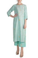 Bahar Resham Yoke Kurta With Banarasi Cotton Palazzo