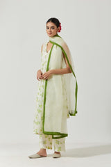 Ivory And Green Printed Kurta Set