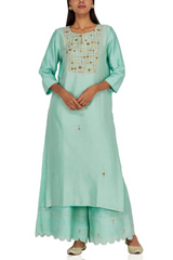 Bahar Metallic Yoke Kurta With Chanderi Silk Palazzo