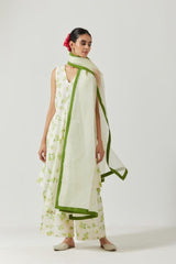 Ivory And Green Printed Kurta Set