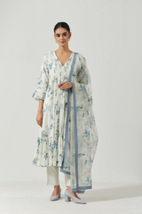 Ivory And grey Printed Kurta Set
