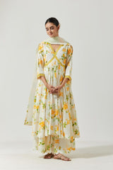 Ivory Multi Color Printed And Embroidered Kurta Set