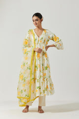Ivory Multi Color Printed Kurta Set