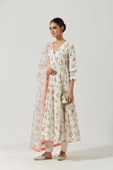 Ivory And Red Green Printed Kurta Set