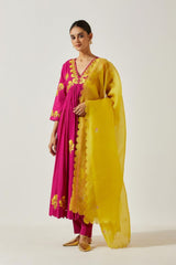 Magenta Cotton Mal Kurta Set