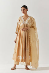 Beige Cotton Mal Kurta Set