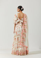 Ivory And Peach Printed Lehenga
