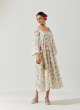 Ivory And Red Green Printed Dress