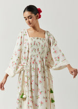 Ivory And Red Green Printed Dress