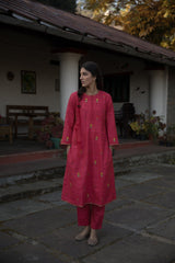 Kajri Pink Handwoven Silk Kurta Set