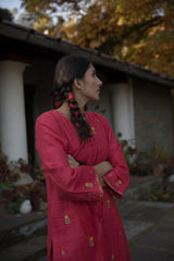 Kajri Pink Handwoven Silk Kurta Set