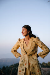 Kasol Printed Handwoven Silk Jacket Set