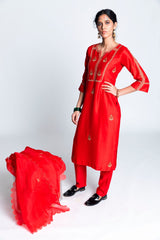 Gurej Chanderi Silk & Embroidered Kurta Set