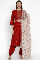 Kumkum Banarasi Buti Kurta
with Parijaat Odhni