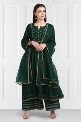 Panna Butidaarr Kalidar Resham Kurta With Chanderi Silk Palazzos and Organza Silk Dupatta
