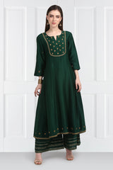 Panna Butidaarr Kalidar Resham Kurta With Chanderi Silk Palazzos and Organza Silk Dupatta