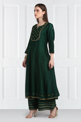 Panna Butidaarr Kalidar Resham Kurta With Chanderi Silk Palazzos and Organza Silk Dupatta