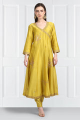 Champa Resham and Zari Angrakha Kurta With Chanderi Silk Pants and Hand Embroidered Dupatta