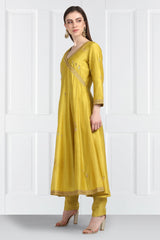 Champa Resham and Zari Angrakha Kurta With Chanderi Silk Pants and Hand Embroidered Dupatta