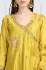 Champa Resham and Zari Angrakha Kurta With Chanderi Silk Pants and Hand Embroidered Dupatta