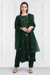 Panna Resham Yoke Zari Floral Buti Kurta With Chanderi Silk Pants and Dupatta