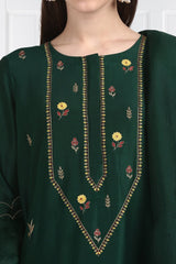 Panna Resham Yoke Zari Floral Buti Kurta With Chanderi Silk Pants and Dupatta