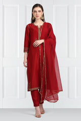 Gulnaar  Three Buti Zari Kurta With Pants and Organza Silk Dupatta