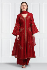 Gulnar Kalidar Kurta With Embroidered Palazzos and Organza Silk Dupatta