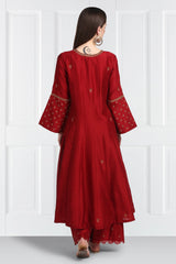 Gulnar Kalidar Kurta With Embroidered Palazzos and Organza Silk Dupatta