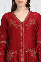 Gulnar Kalidar Kurta With Embroidered Palazzos and Organza Silk Dupatta