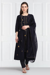 Neelkamal Zari Floral Buti Kurta With Chanderi Silk Pants and Dupatta