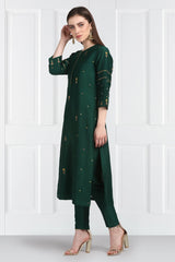 Panna Resham Flower Kurta With Zari Pants Organza Silk Scalloped Dupatta